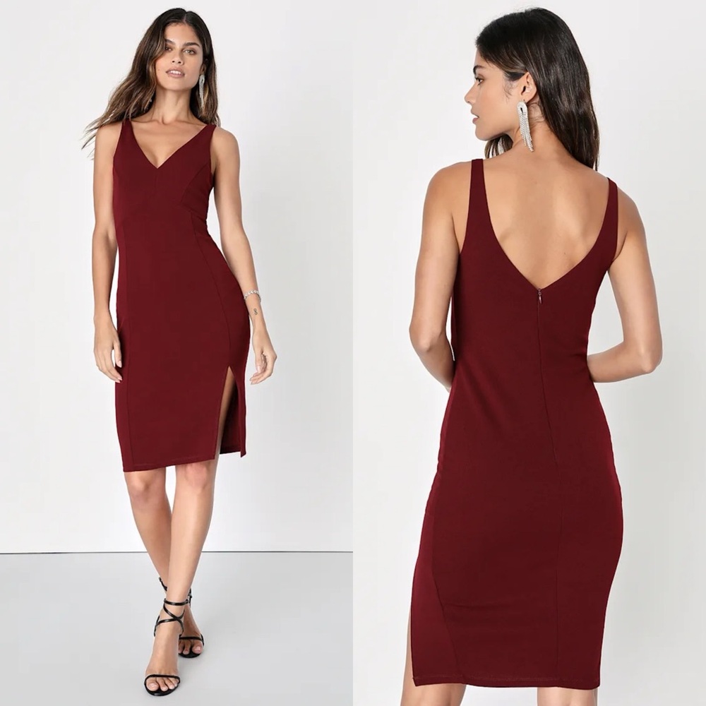 Lulus | Iconic Moment Plum Purple/Burgundy Bodycon Midi Dress